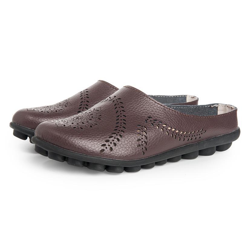 Women Slippers Spring Summer Casual Leather Low Cut Flat Peas Toe Mother