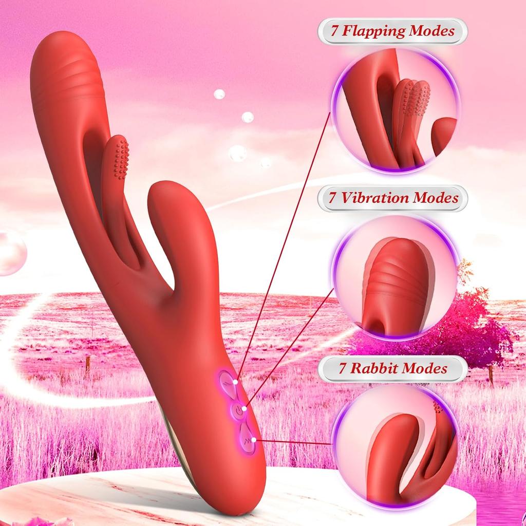 Dildo Rabbit Sex Toys G Spot Vibrator Massager for Women Clitoral Nipple Stimulation, 3 In 1 Sex Toys with 14 Vibration 7 Tongue Licking Flapping