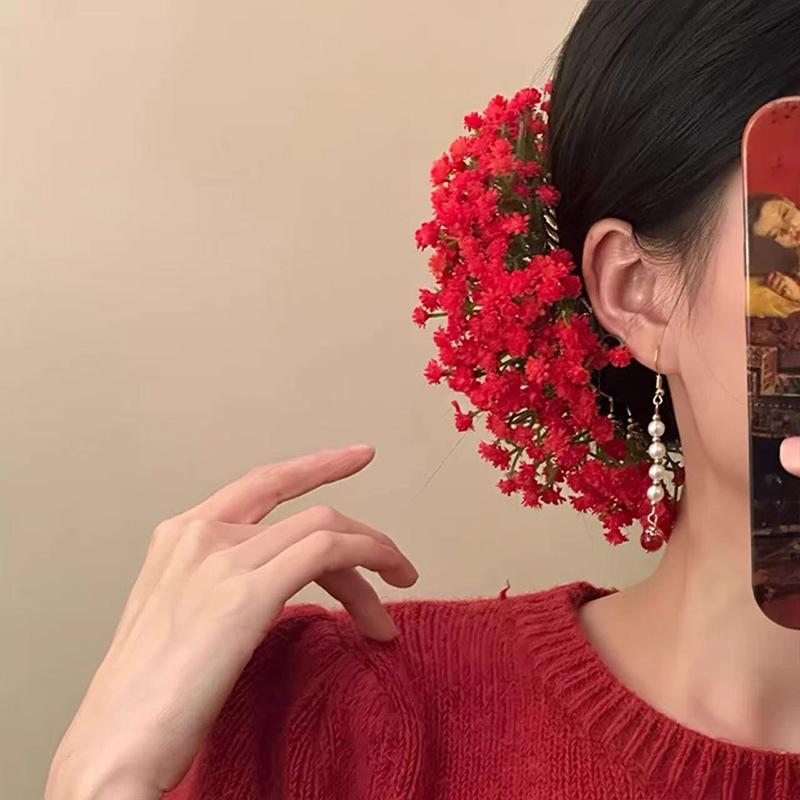 French retro red flower antique hairpin niche hairpin temperament exquisite hair accessories headdress women