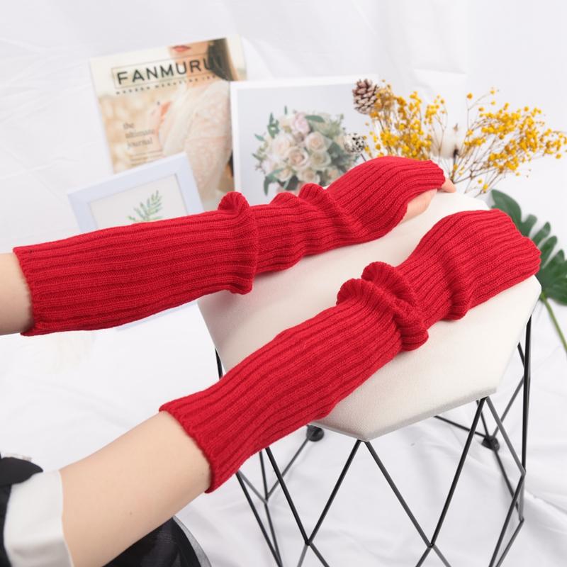 Damen Lange Fingerlose Handschuhe Weicher Damenhandschuh Lolita Kawaii Fäustling Winterwärmer Gestrickte Armmanschette Mädchen Punk Gothic Handschuhe
