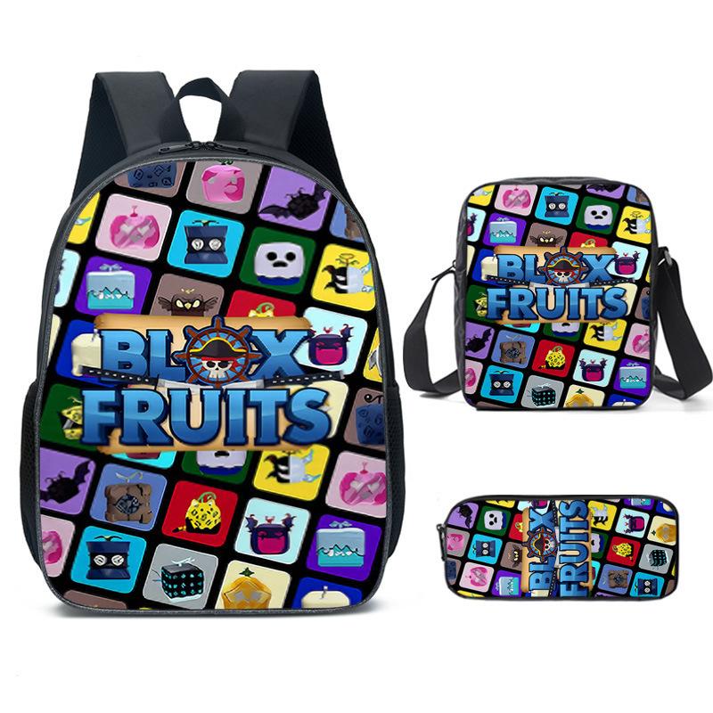 ROBLOX Blox Fruits Grund- und Sekundarschule Schultasche Kinderrucksack Rucksack mit großem Fassungsvermögen Umhängetasche Federmäppchen