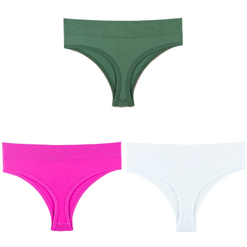 Women Solid 3PCS/Set Panties Sexy Middle Waist G-String Thong Femal Soft Nylon Lingerie Stretch T-Back Thong Underwear