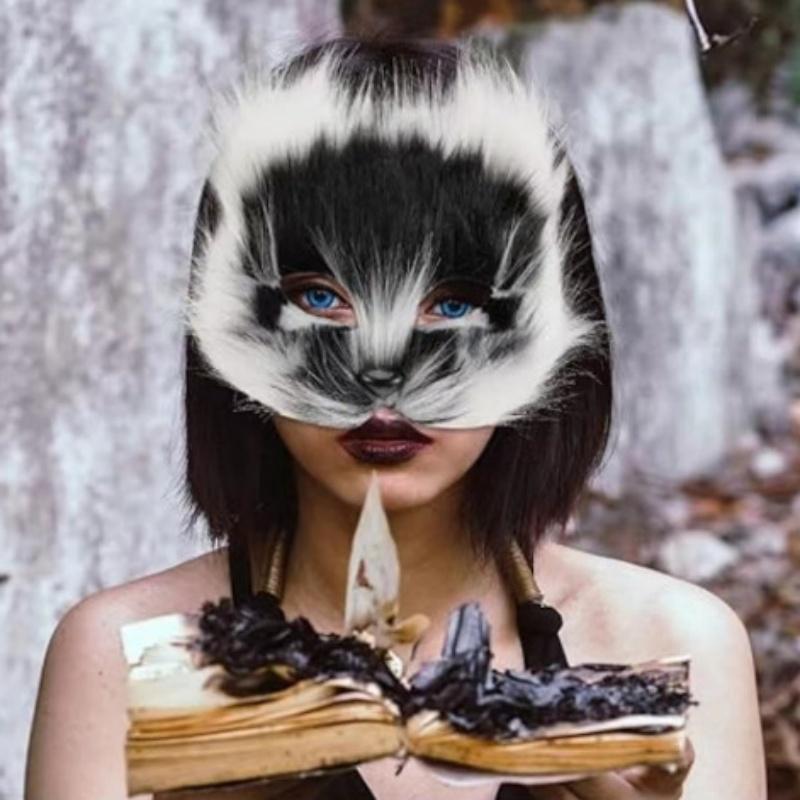 Cat Face Fox Shape Plastic Mask Furry Cat Hair Animal Halloween Cosplay Carnival Party Mask Christmas Props Sexy Imitation Toys