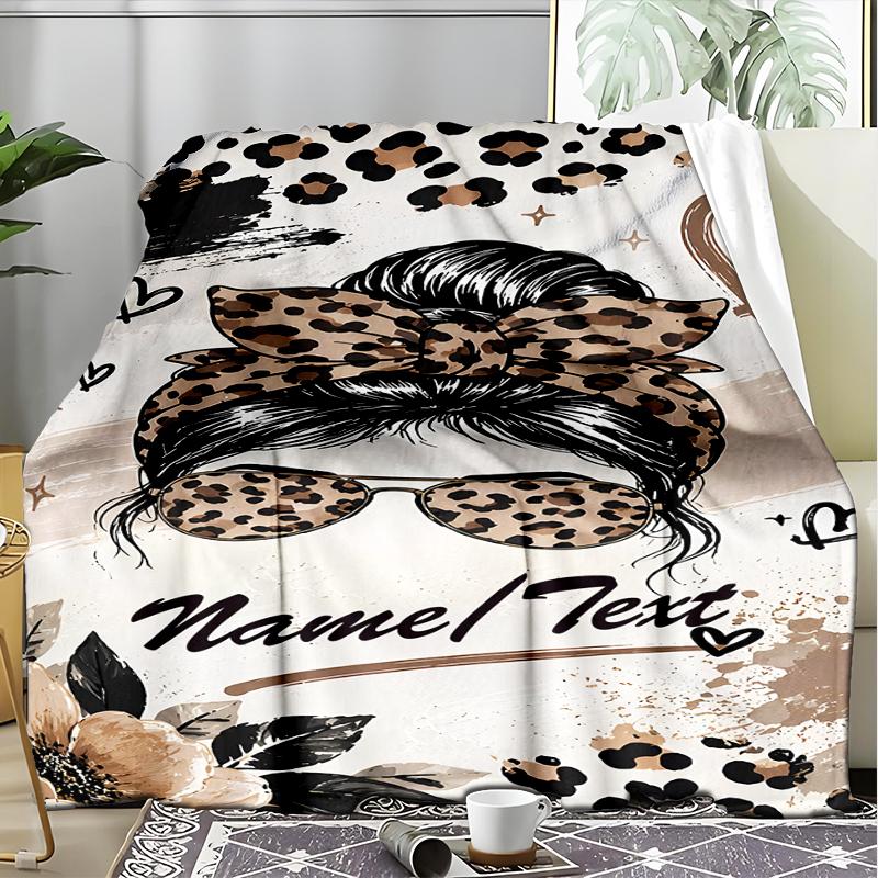 1PC Custom Name Leopard Print Fashion Style outdooor Flannel blankets Throw Blanket All-Season Throw Gift Bedspread for Couch, Bed, Camping Holiday Bi
