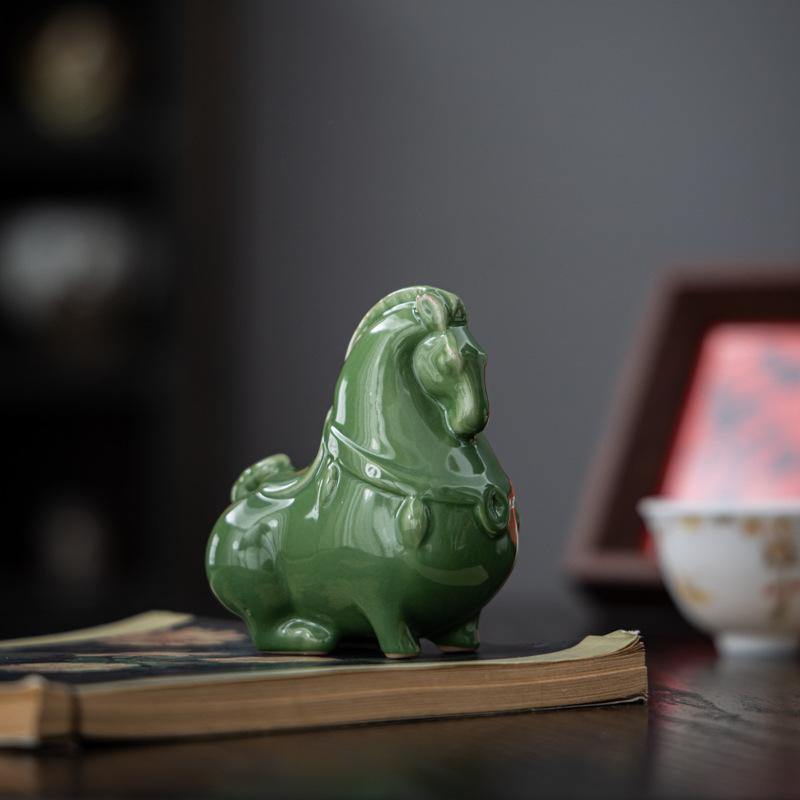 Green Tangma Creative Ceramics Green Horse Tea Pet Desktop Entrance Ornament Craft Ornament