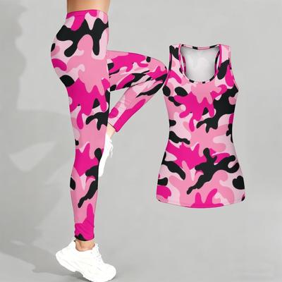 Camouflage Printed Yoga Outfit for Women Fashion Workout Leggings Fitness Sports Casual Yoga Set Sports Suit
