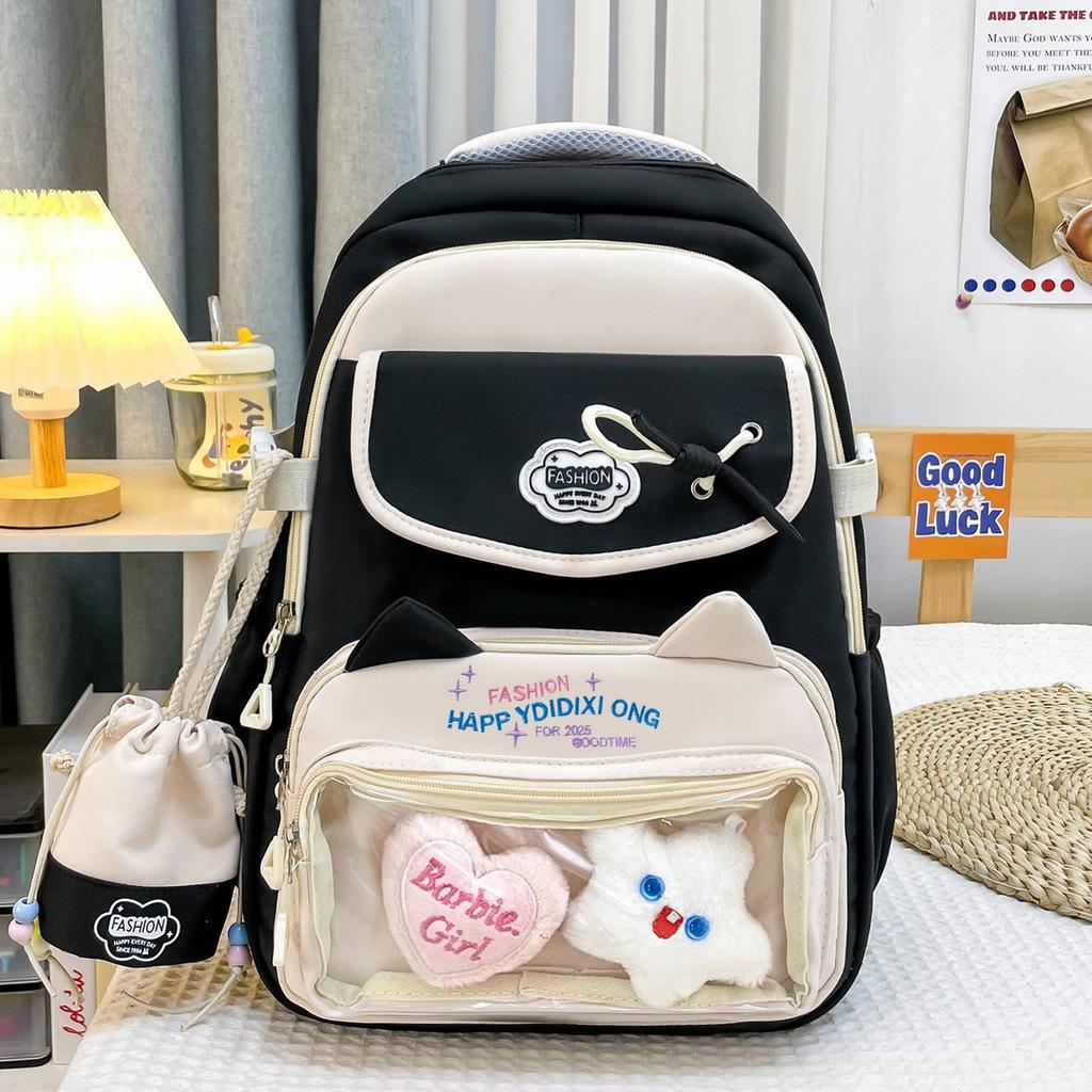 Cute Star Cat Junior High School Student Backpack Female High School Student Large Capacity Student Backpack Female Advanced Pain Bag