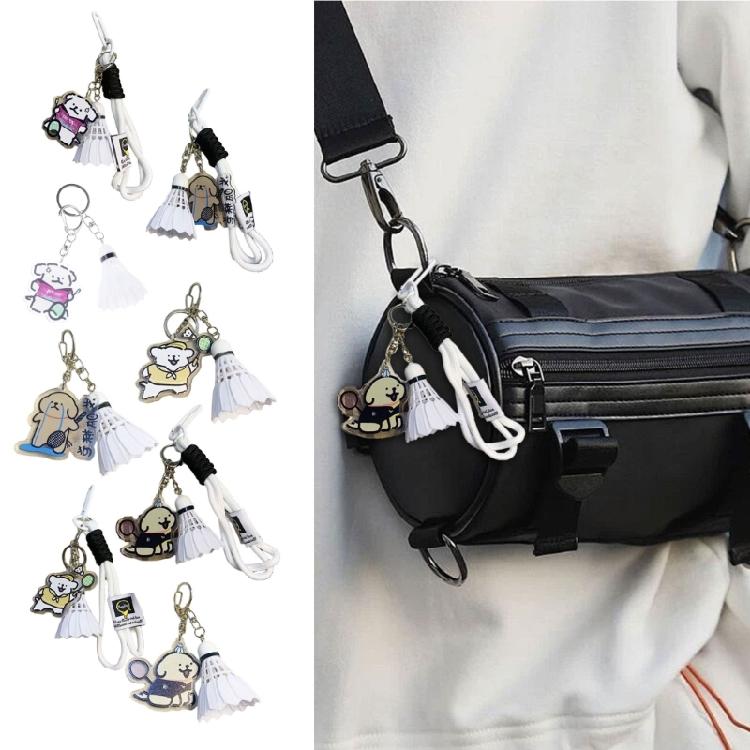 Badminton Pendant Acrylic Key Rings Decoration Bag Cartoon Dog Badminton Key Chain Small Keychain Hanging Pendants