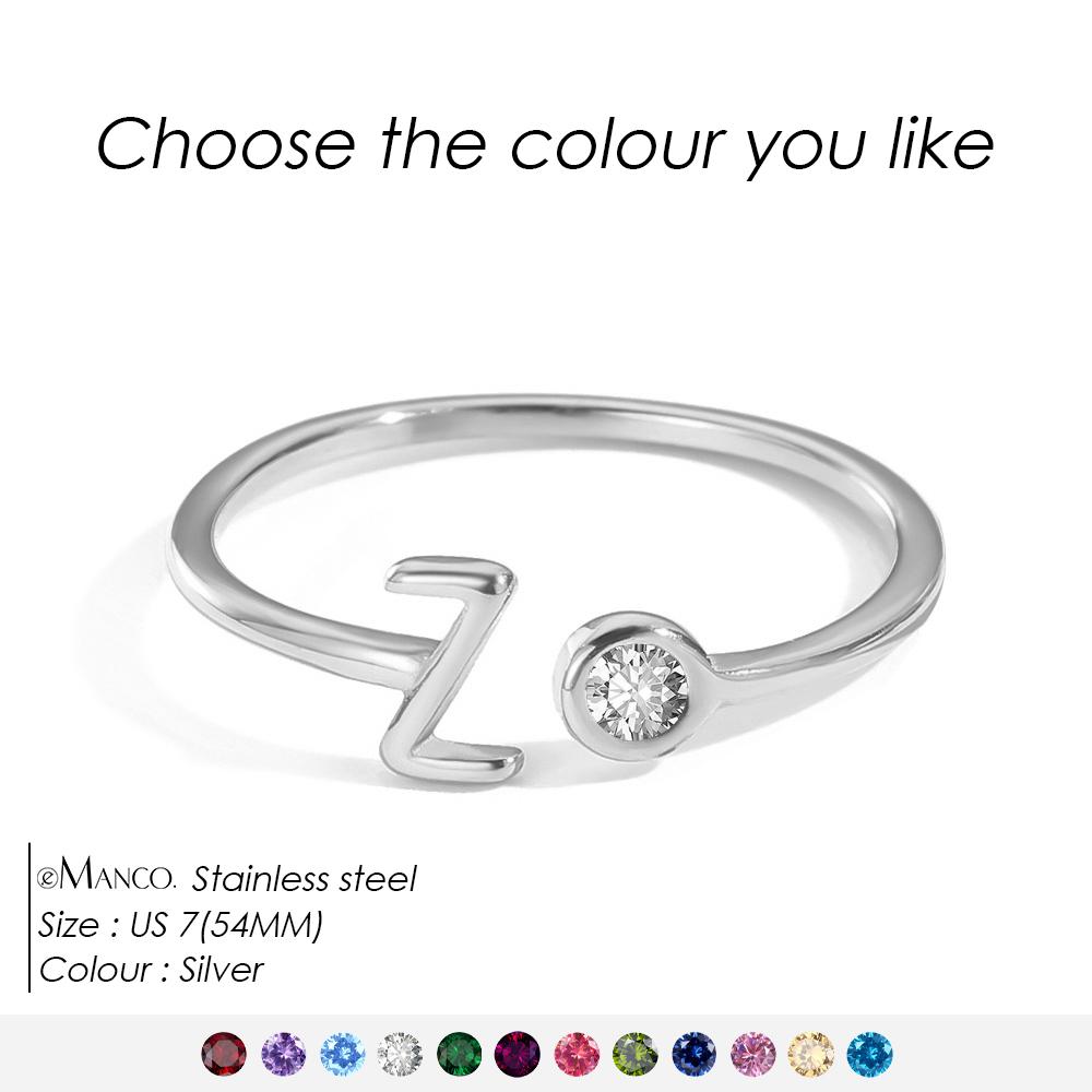 EMANCO Birthstone Initial Custom Ring Open End Ring Stainless Steel Name Custom Jewelry Women's Ring