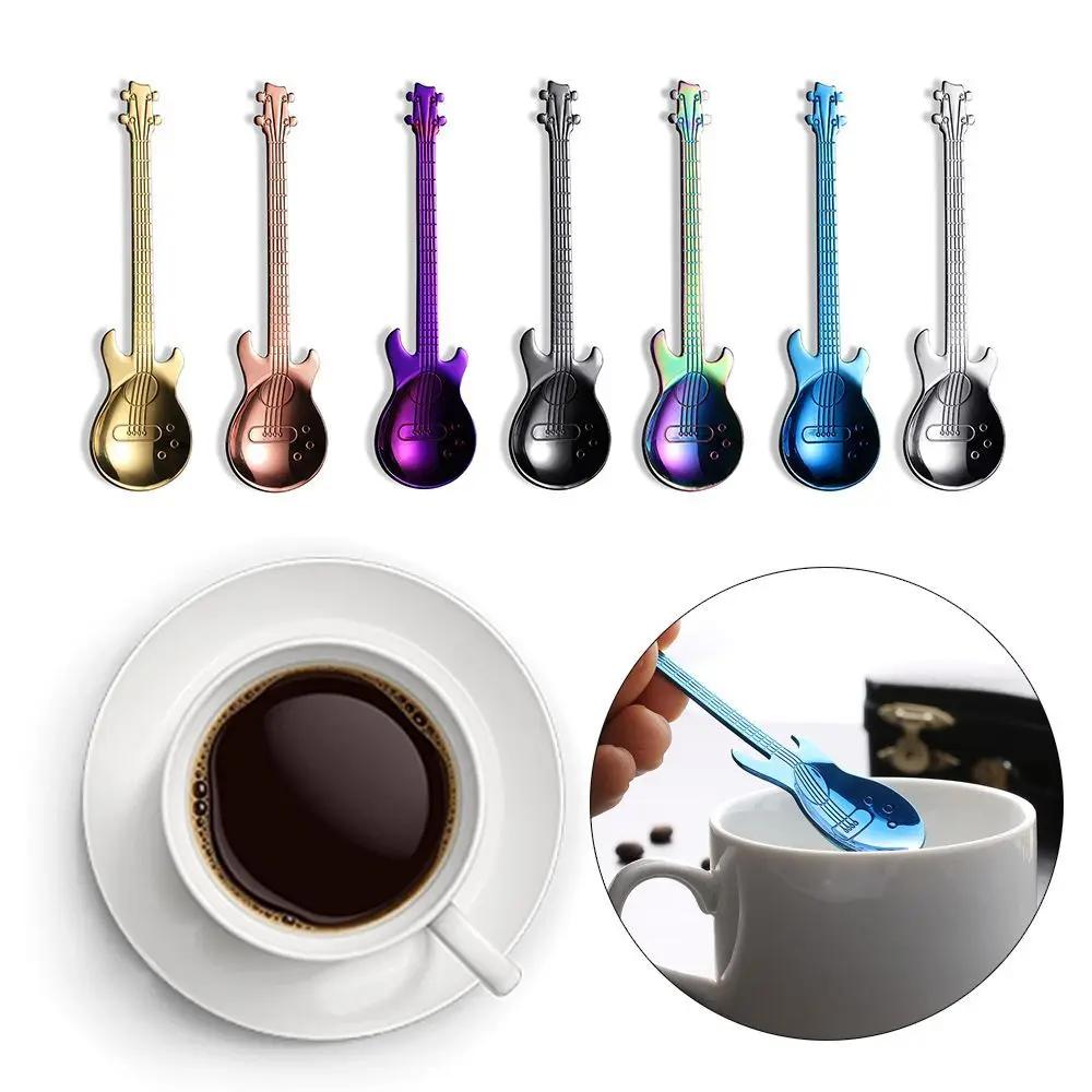 Musical Cutlery Guitar Shaped Coffee Spoon Metallic Stainless Steel Stirring Teaspoon Creative Dessert Ice Cream Scoop  Tools