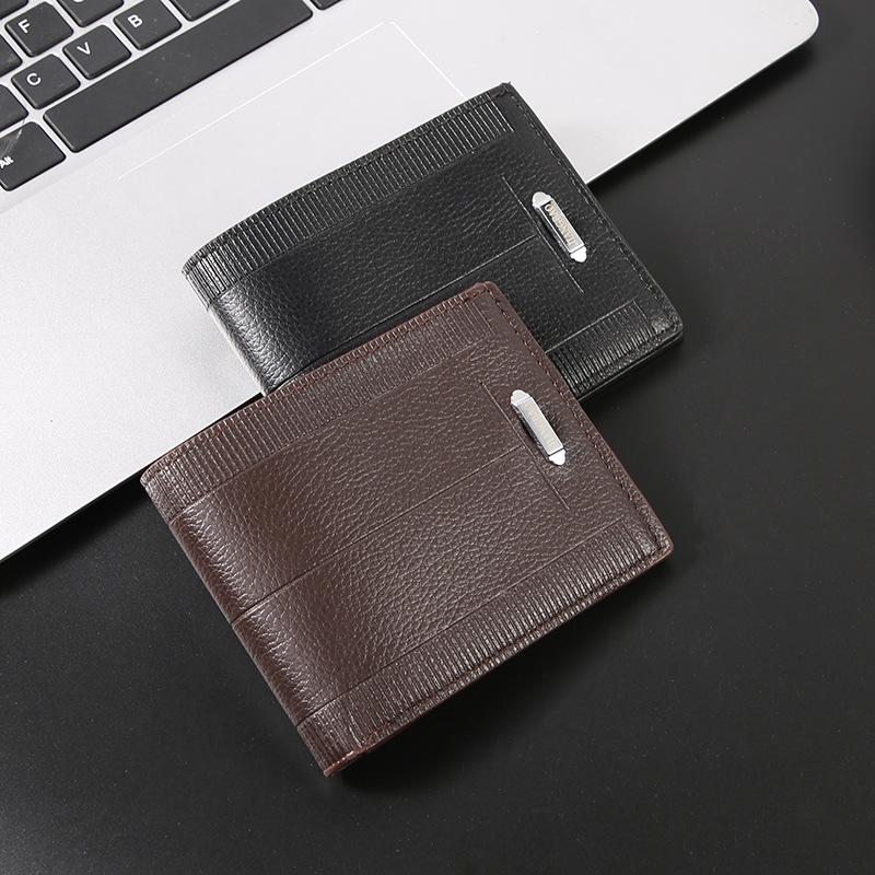 Men's Slim Bifold Wallet - Short Style, Multi-Card Slots, Casual Leather Money Clip