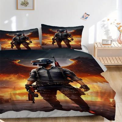 3-teiliges Pubg Gaming Bettwäscheset - Perfekt für Schlafzimmer, Gästezimmer, Wohnzimmer, Hotelnutzung - Ideales Geschenk für Fans, Reisende, Tägliche Nutzung - Geeignet für