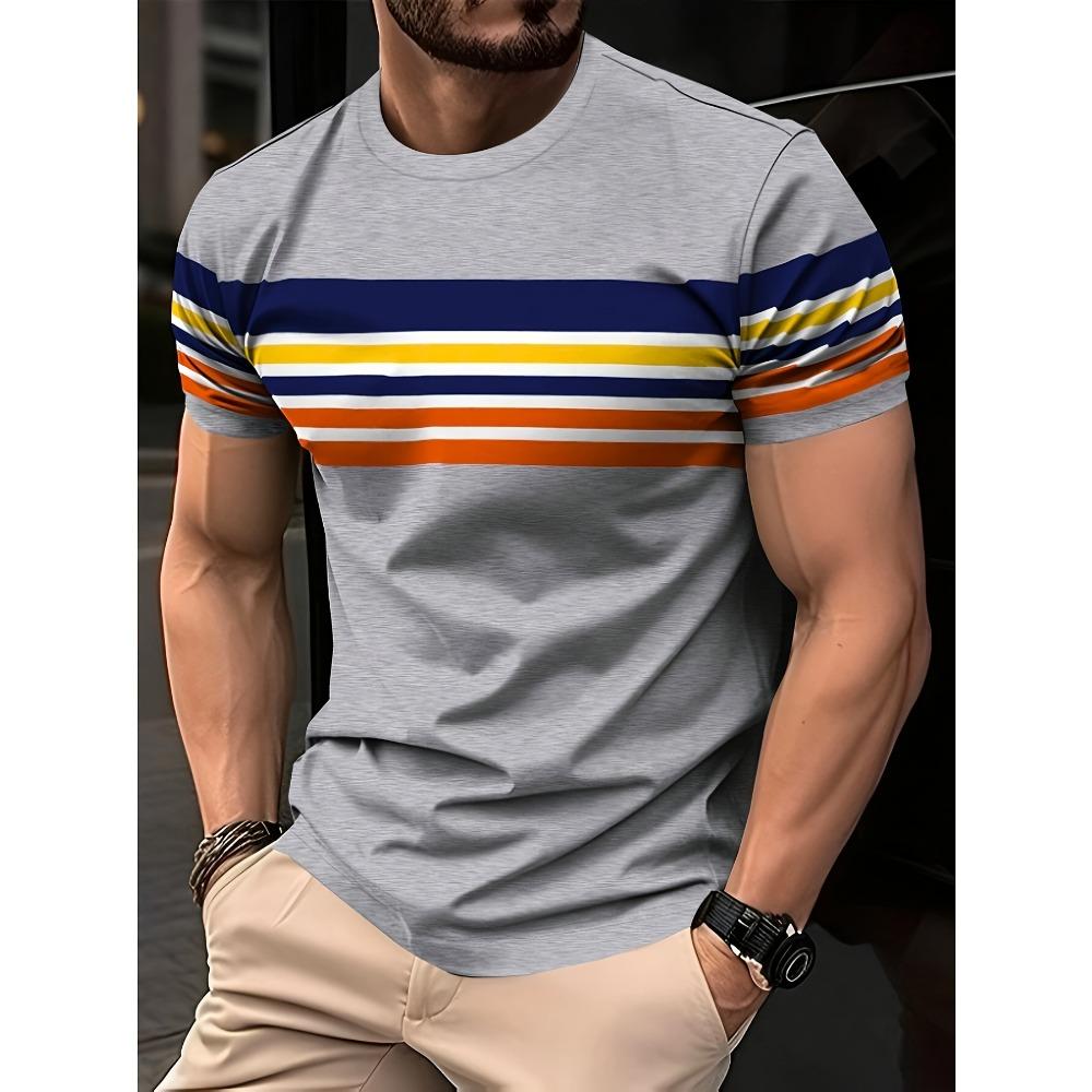 Men's Casual Crew Neck T-Shirt with Unique Digital Print - Breathable Polyester,Machine Washable,Summer-Ready,Non-Transparent,Re