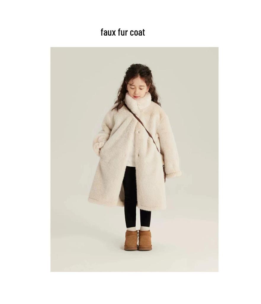 Girls' Long Faux Fur Winter Coat – Thick Plush Mink Velvet Lining