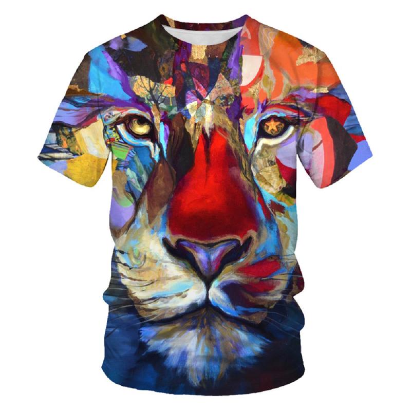 Topuri largi de vară Bărbați Îmbrăcăminte de mărime mare Tricou cu imprimeu 3D cu animale pentru cupluri Tricouri cu model de tigru Top cu mânecă scurtă cu decolteu Cămăși pentru bărbați respirabile