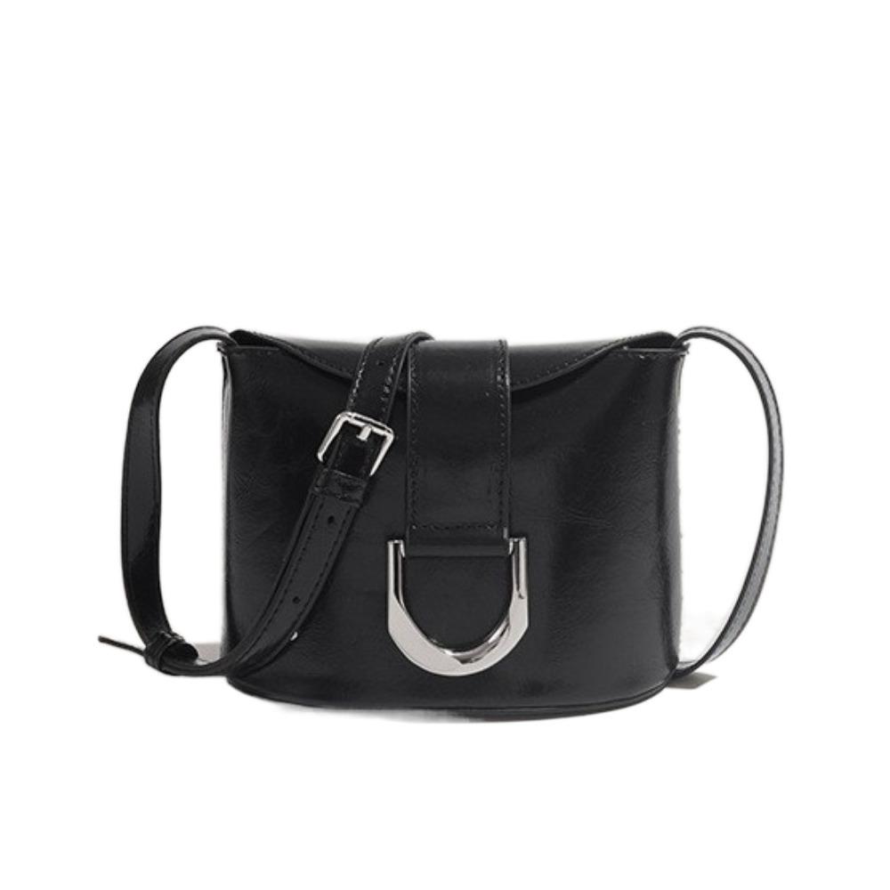 Сумки через плечо с клапаном из ПУ кожи Корейский стиль Универсальная сумка-седло Ретро сумка-ведро Путешествия чёрный
