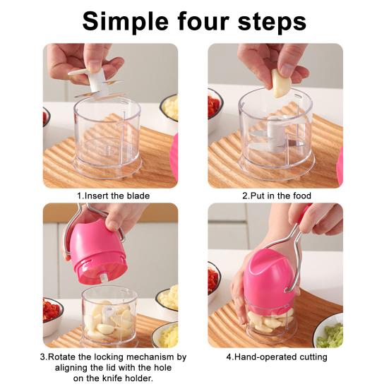 Manual Garlic Chopper Stainless Steel Blades Easy Garlic Mincer Dishwasher Safe Kitchen