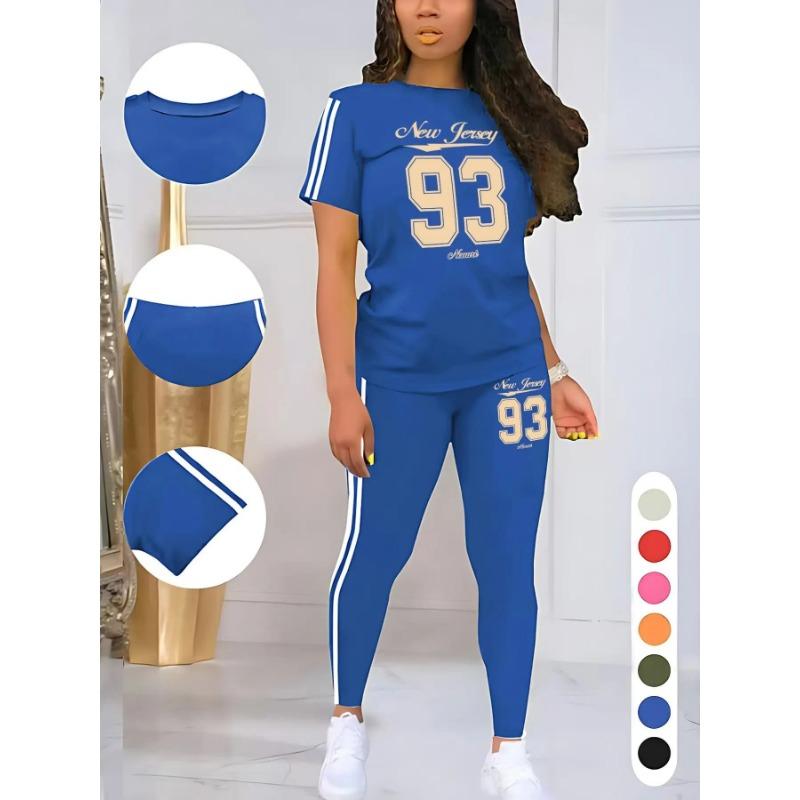 2Pcs Women Oversized Short Sleeve Top Soft High Waist Long Pants Comfort Yoga Training Suit