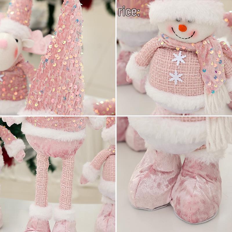 Pink Sequin Snowman Plush Toy: Retractable Christmas Decoration for Windows