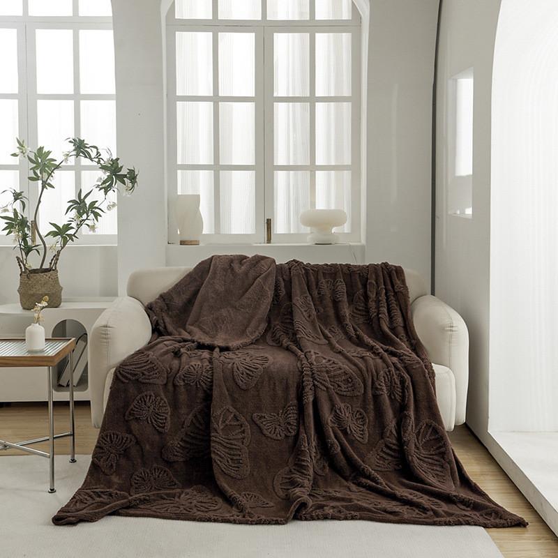 Pure Color Flannel Blanket With Butterfly Pattern For Office Nap And Air Conditioning Comfort