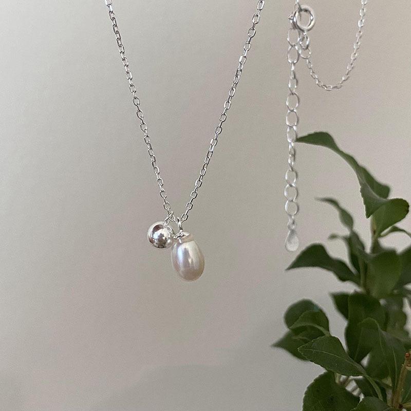 Collana di Perle Minimalista da Donna, Argento Sterling S925, Lunga Catena da Maglione Regolabile