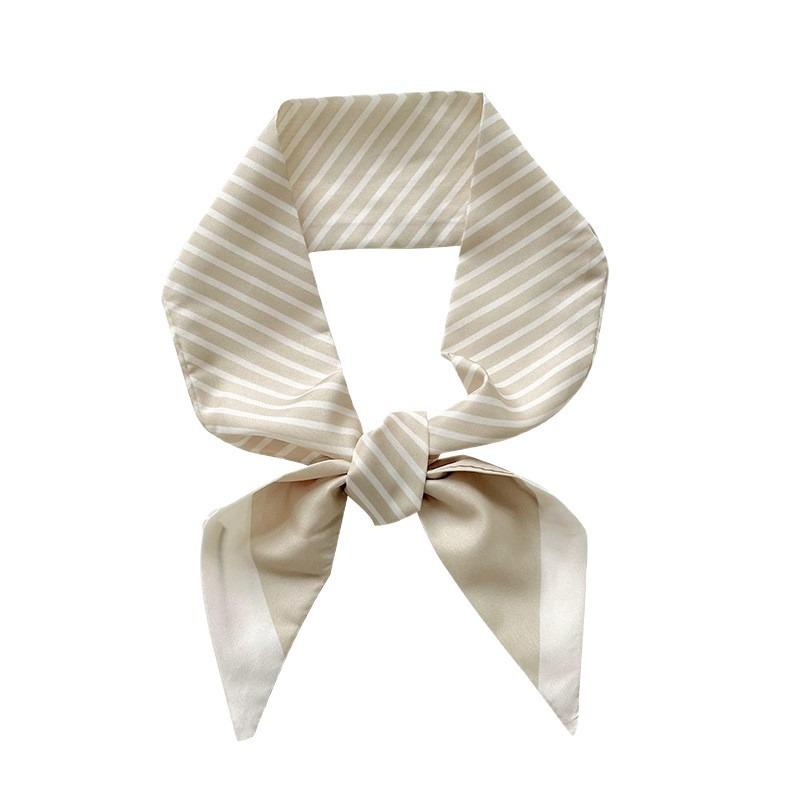 Striped long silk scarf, high-end sense fashion commuting versatile professional small scarf decoration hair tie bag streamer