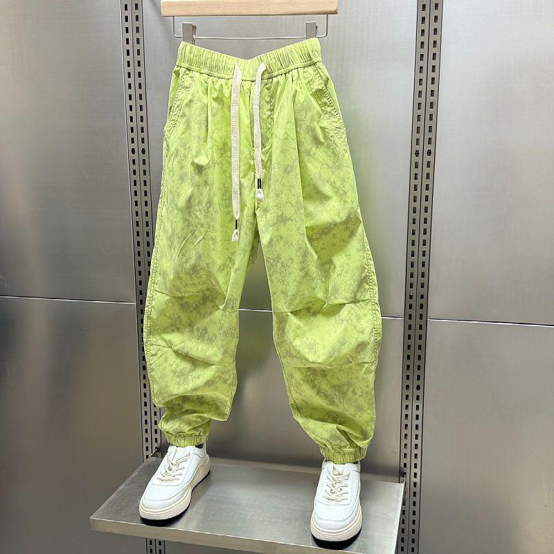 New Versatile Splicing Casual Pants Tied with Dyed Autumn New Loose Tie Pants Quick-drying Fashionable Nine-point Men Pants