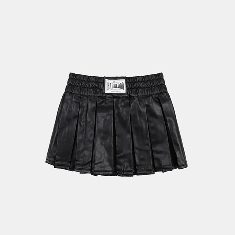 

South korea Badblood American Gyaru Black Leather Skirt Pleated Skirt Women s Skirt High Waist Slimming Skirt Short dress Tide Black M