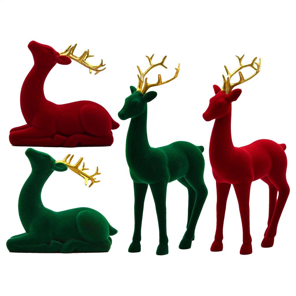 Christmas Reindeer Figurines 2Pcs Flocking Deer Statue Tabletop Decor for Living Room Home Office Holiday Party Christmas Decor