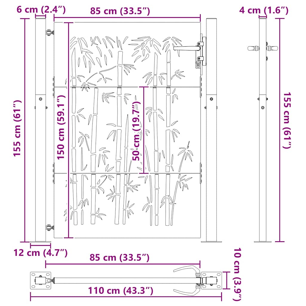Garden Gate Black 110 X 155 Cm Powder Coated Steel