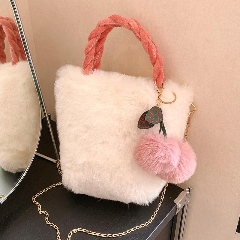 Cute Cherry Girl Plush Handbag Bag for Women Korean New Autumn and Winter Fur One-shoulder Crossbody Bag for Women