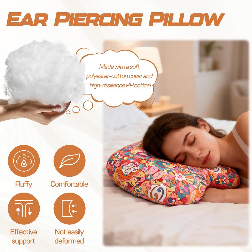 Ear Piercing Pillow Colourful Side Sleeping Pillow with an Hole Comfortable Cotton Filling Ear Guard Pillow for Relief Ear Pain