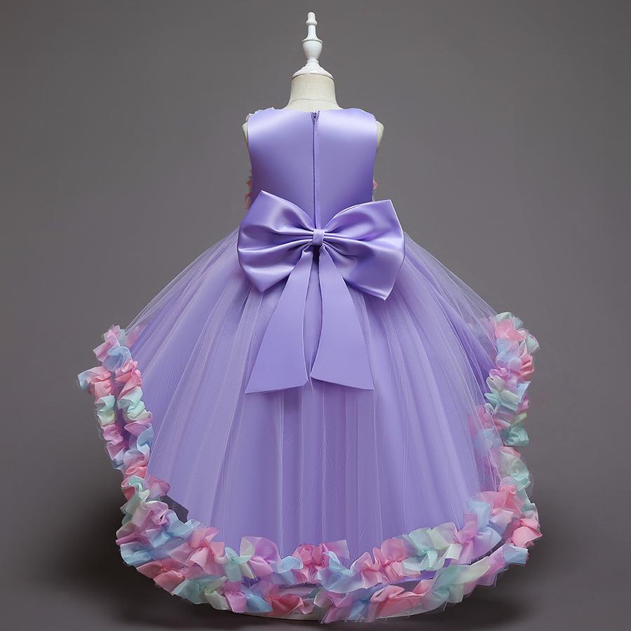 Girls Mesh Flower Runway Dress Children's Party Wedding Princess Dress with Train