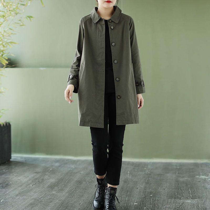 

Жіночий тренч великого розміру з праної бавовни, середньої довжини, вільний крій, корейський стиль, для весни та осені. 2XL (approx. 67-73 kg)