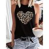 Leopard Heart  Design Printed Vest T-shirt Graphic Print Tank Top Women’s Sleeveless Crew Neck Casual Top for Summer Spring