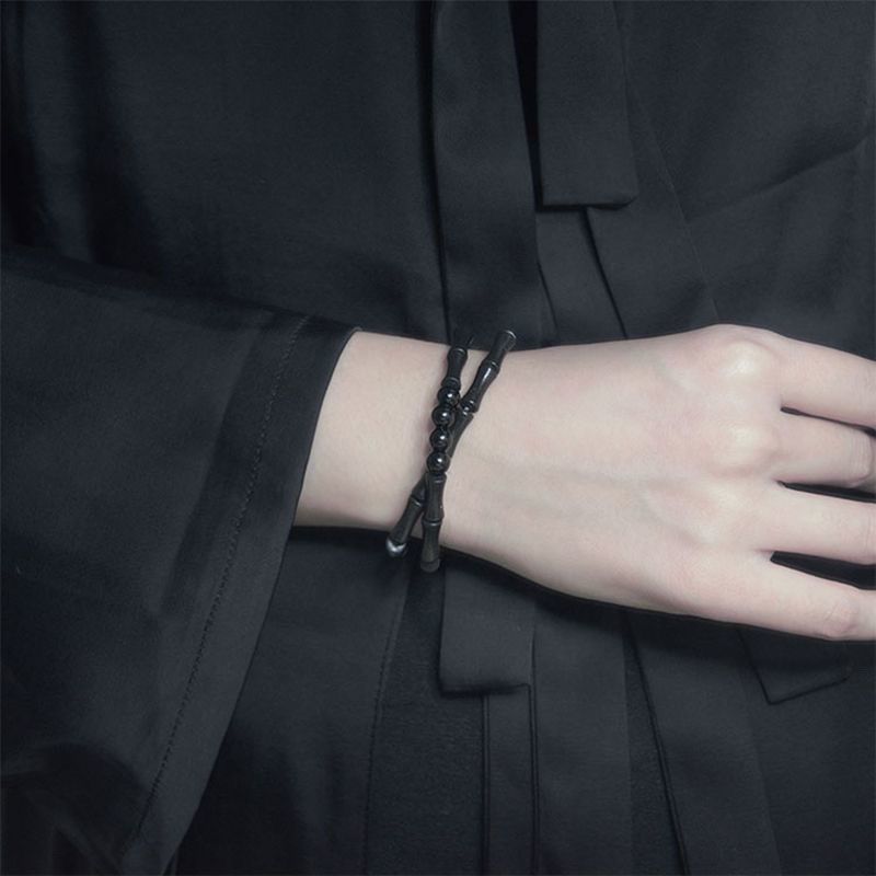 Chinese Style Black Bamboo Knot Bracelet New Chinese Style Double Layer Bamboo Knot Niche Black Design Sense Bracelet Unisex Style for Men and Women