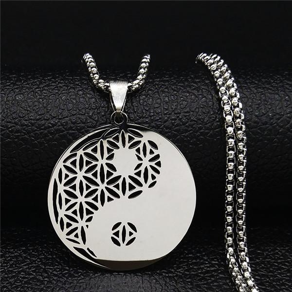 Flower of Life Stainless Steel Long Necklace for Women Men Gold Color Mandala Metatron Necklaces Jewelry Collares Para Mujer