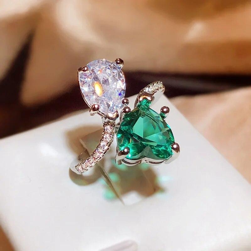 

Стерлингового Серебра 925 пробы, зеленое сердце, белая груша, циркон, обручальные кольца для женщин, роскошные изысканные обручальные ювелирные изделия, подарок на свадьбу