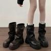 Women's Mid-Calf Boots Fashion Belt Buckle Ladies Shoes Women's Knight Booties Elegant Platform Flats Short Booties Casual Shoes