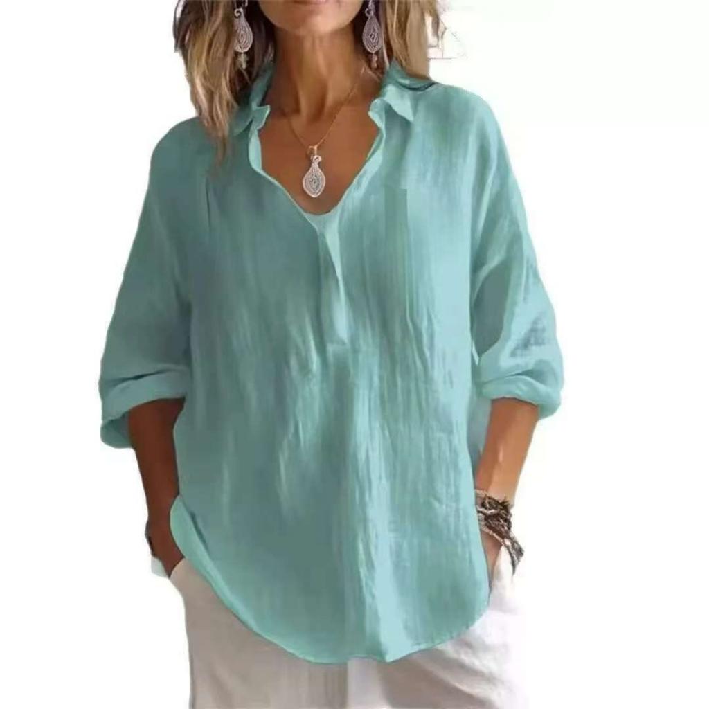 Ladies' Lavender Shirt - Classic Collar Non Elastic Button Top, Breathable Long Sleeve for Daily Office and Casual Dress