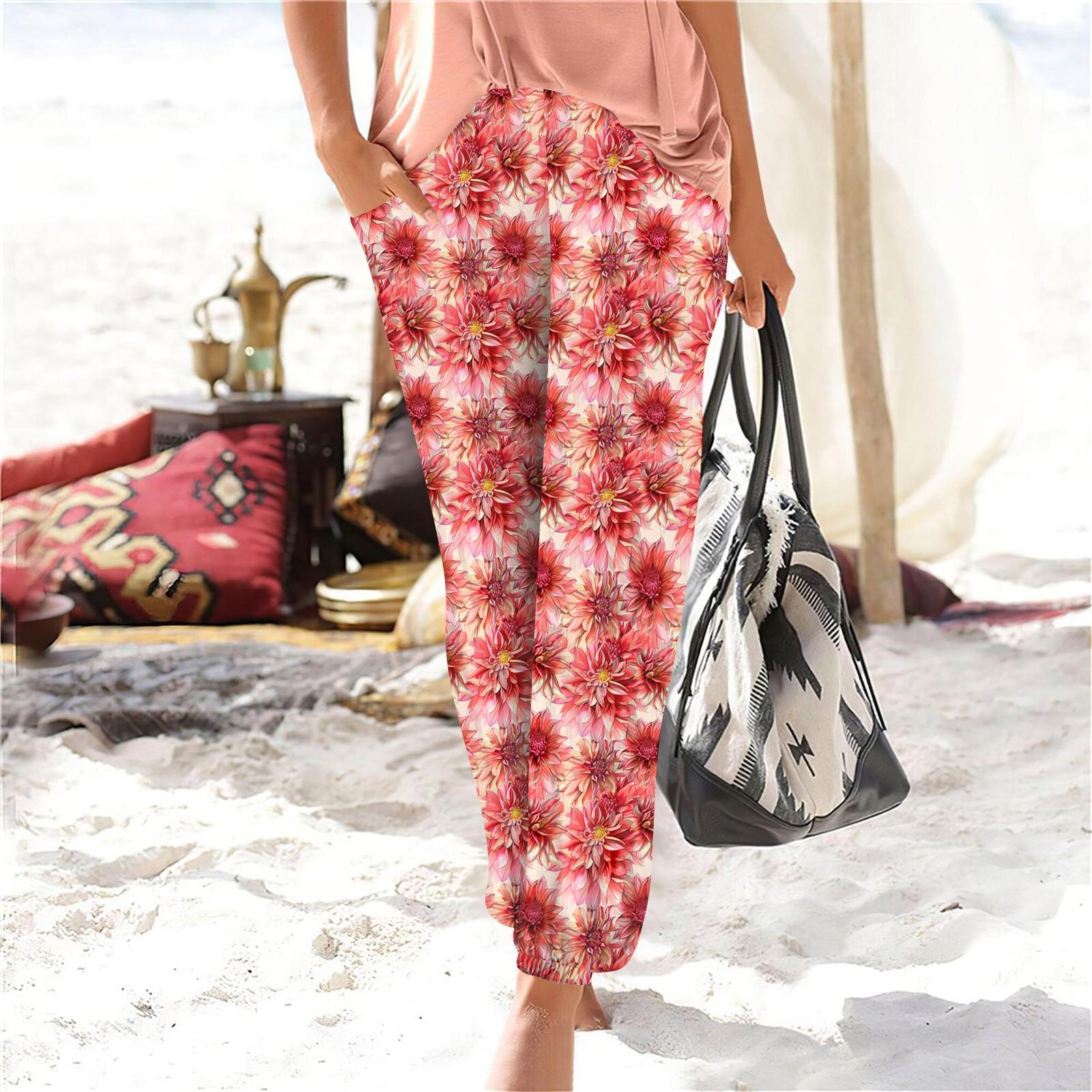 

Женские летние свободные повседневные широкие брюки с эластичной резинкой на талии и брюками XL винный