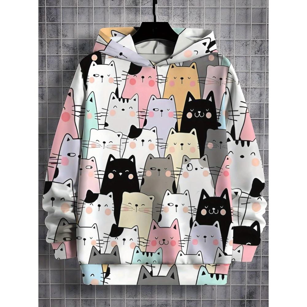 Girl Sweatshirt Pink Gradient Hoodie Cute Cat Print Spring Autumn Casual Pullover Long Sleeve Kids Clothing Top