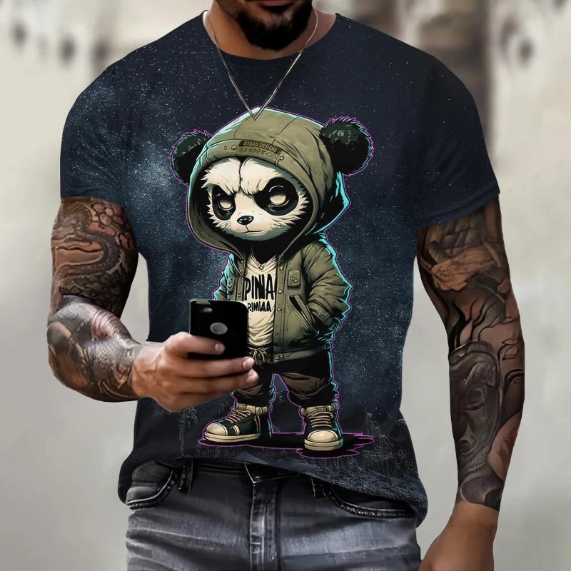 Funny 3D Panda Print T Shirt for Men Street Trend Harajuku Pullover Casual O-Neck Short Sleeve
