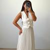 Elegantes zweiteiliges Set im europäischen und amerikanischen Stil: Ärmellose Weste mit schwerer Stickerei & Langärmeliger Faltenrock für Damen