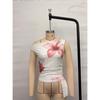 Women Floral Print Asymmetrical Neck Crop Top Sleeveless Slim Fit Going Out Blouse