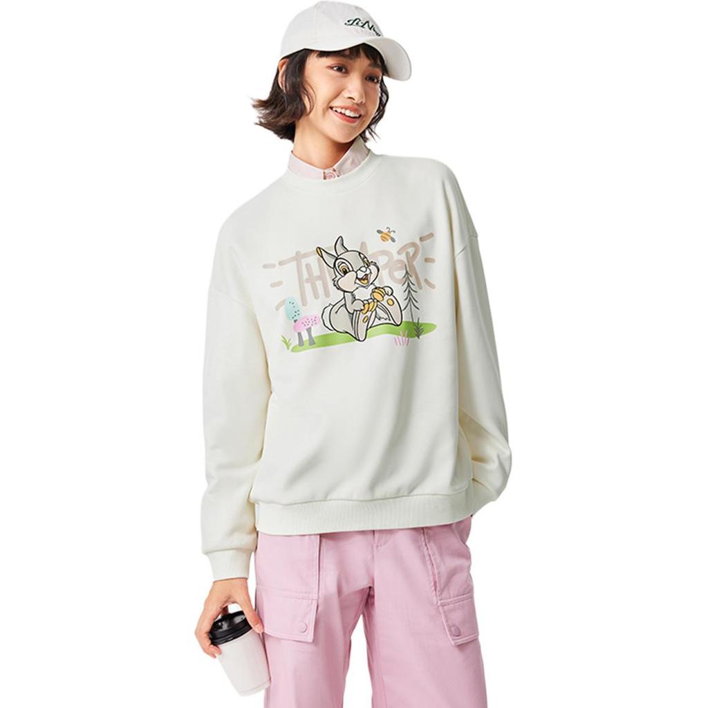 Li Ning X Disney Bambi Collaboration Sports Lifestyle Series Pullover Fleece Warm Long Sleeve Sweatshirt Women Sweatshirt Off-White AWDUC52-2