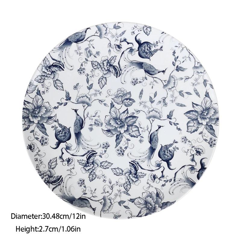 12/10/8/6.5in Round Bone china Tableware European Blue Floral Pasta Plate Ceramic Salad Plate Dinning Plates