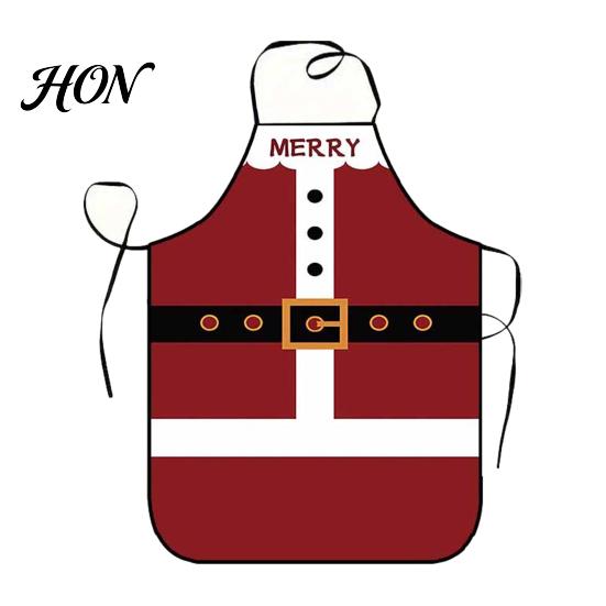 Oil Proof Cooking Cover Christmas Apron with Santa Gingerbread Prints, Waterproof Resistant Holiday Apron, Adjustable Tie for Kitchen Baking