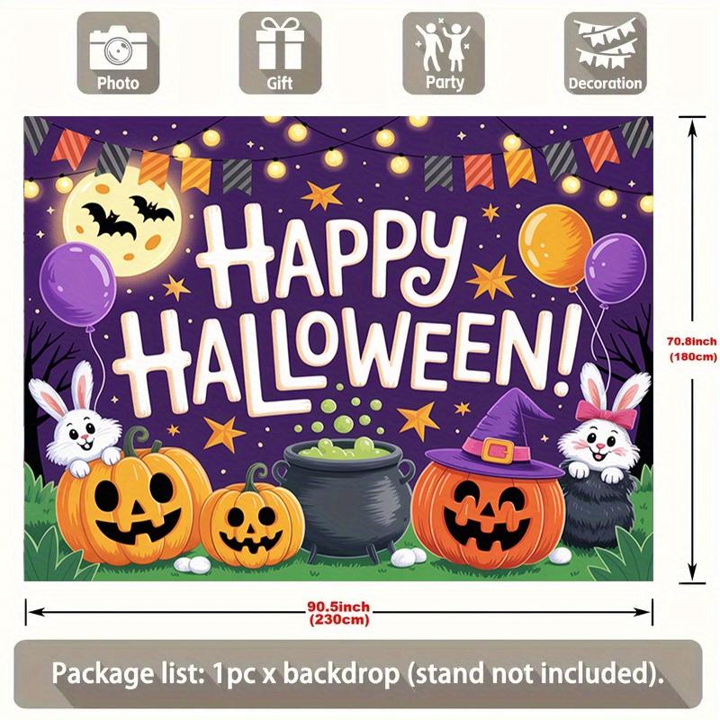 1 Happy Halloween! Polyester banner decoration - Ghost lanterns, bats and witch hats design