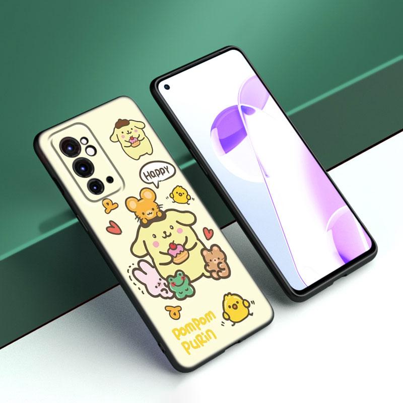 Cute Sanrio Pompompurin Black Silicone Phone Case For OnePlus 9 10 11 12 ACE 2V Pro 9RT 10T 10R Nord CE 2 3 Lite N10 N20 N30 5G